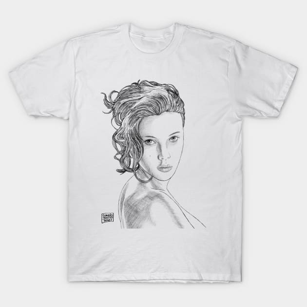 Scarlett Johansson sketch style in color T-Shirt by monkycl